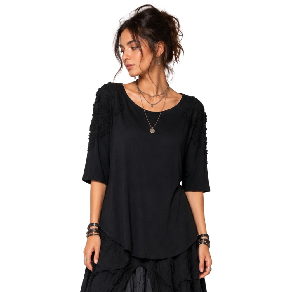 Vivienne Tam Top Womens Medium Black Textured‎ Knit Whimsigoth Artsy Lagenlook